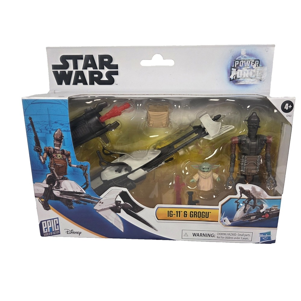 Hasbro Star Wars Speeder Bike Figure Set IG-11 Grogu New Power Force Mandalorian